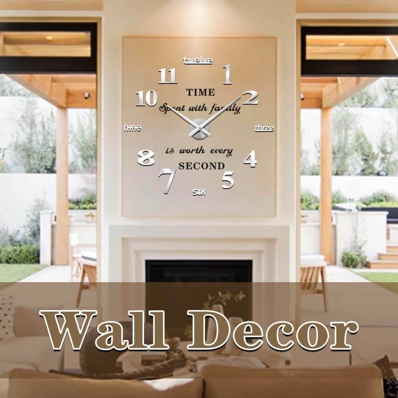 VANGOLD Large Wall Clocks for Living Room Decor, DIY Wall Clock Modern 3D Wall Clock with Mirror Numbers Stickers for Home Office Decorations Ideas (Black) - Image 2