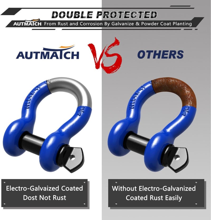 AUTMATCH D Ring Shackle 3/4" Shackles (2 Pack) 41,887Ibs Break Strength with 7/8" Screw Pin and Shackle Isolator Washers Kit for Tow Strap Winch Off Road Vehicle Recovery Blue & Black - Image 5