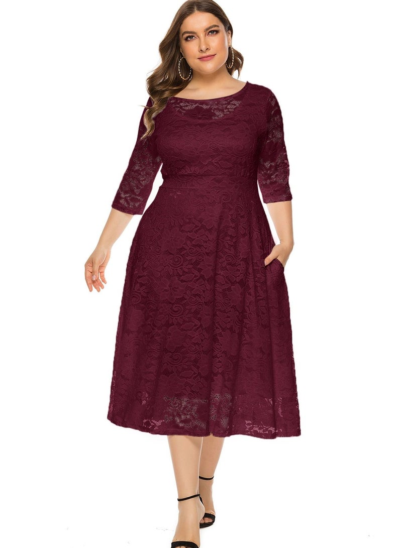 Loquat Women's Large Hollow Lace Pocket Dress 