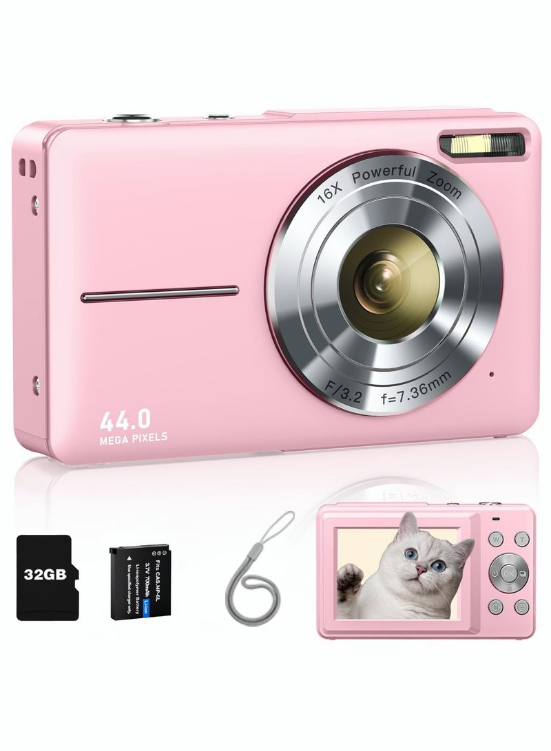 Milatech Digital Camera, FHD 1080P Kids Camera 44MP Point and Shoot Digital Cameras with 32GB SD Card, 16X Zoom, Lanyard - Image 1