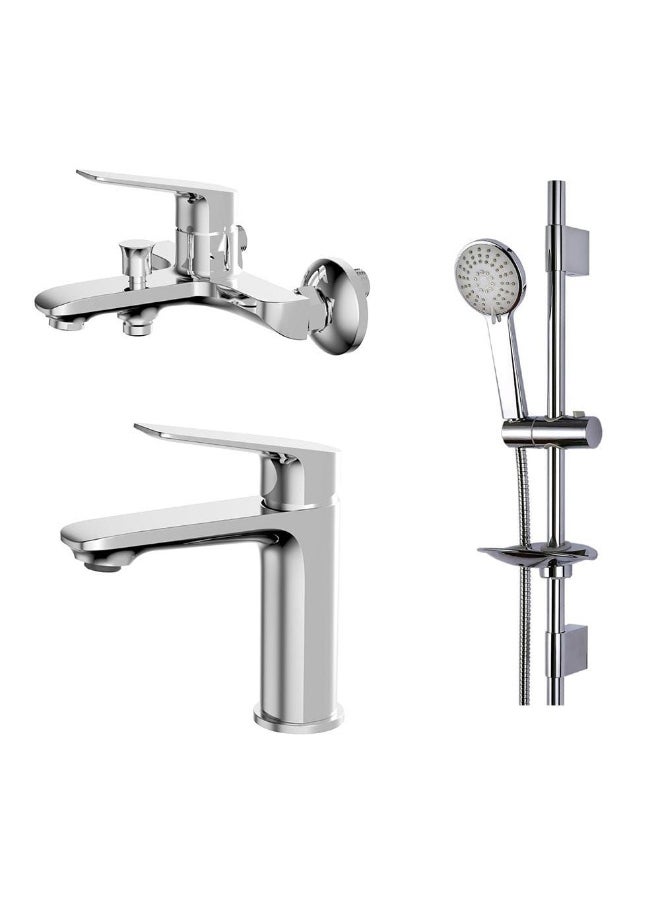 DANUBE HOME Milano Race Collection Basin & Shower Mixer w/Shower Kit (3Pcs) | Brass Complete Set | Shower Kit Set For Bathroom Toilet Washroom - Multi Color  - Image 1