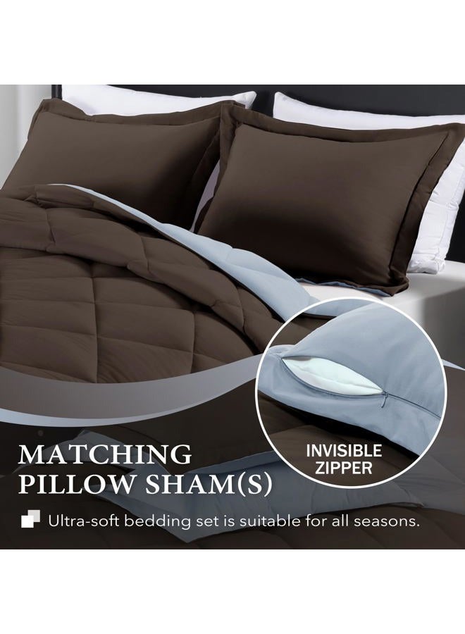 downluxe King Size Comforter Set - Brown and Blue King Comforter, Soft Bedding Sets for All Seasons -3 Pieces - 1 Comforter (104"x92") and 2 Pillow Shams(20"x36") - Image 3