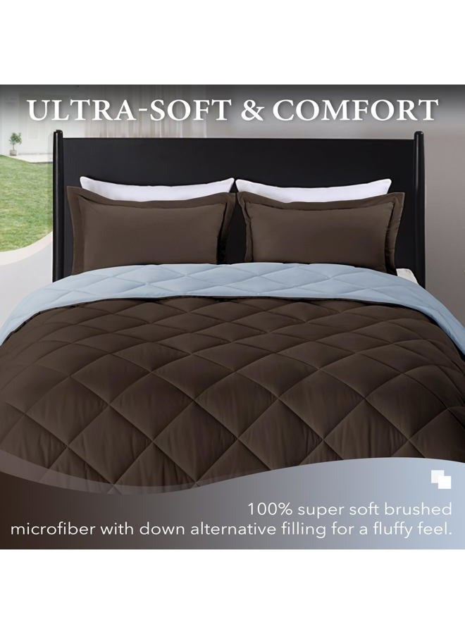 downluxe King Size Comforter Set - Brown and Blue King Comforter, Soft Bedding Sets for All Seasons -3 Pieces - 1 Comforter (104"x92") and 2 Pillow Shams(20"x36") - Image 2