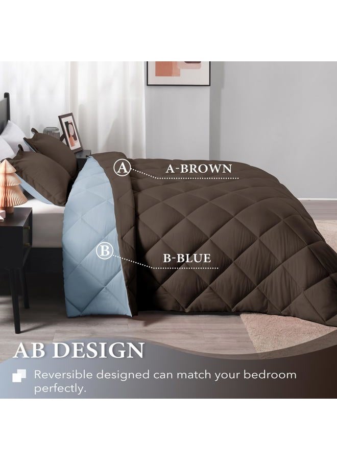 downluxe King Size Comforter Set - Brown and Blue King Comforter, Soft Bedding Sets for All Seasons -3 Pieces - 1 Comforter (104"x92") and 2 Pillow Shams(20"x36") - Image 4