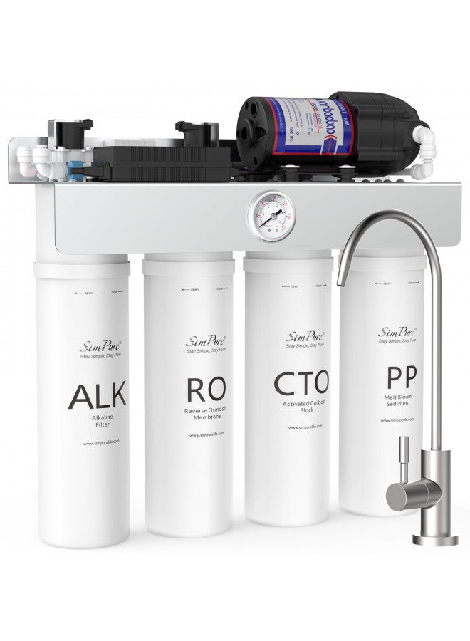 SimPure Alkaline UV Reverse Osmosis System, NSF/ANSI 58 Certified, Tankless RO Water Filter System 400 GPD, pH+ Remineralization Water Filtration Under Sink, BPA Free, Built-in Pump - Image 1