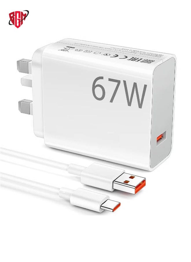 BGM - 67W USB Plug Turbo Charger for Xiaomi USB Fast Charger Adapter with USB C Turbo Charging Cable for Redmi Note 13/12/11/10 Pro, Mi 13T/12X/11T, POCO, and More - Image 1