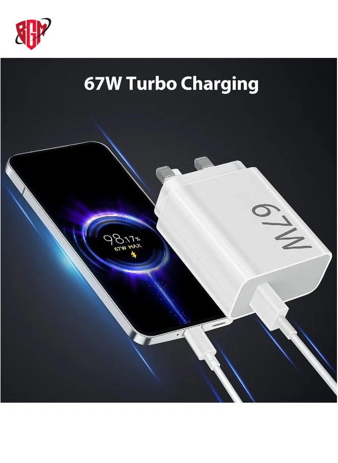 BGM - 67W USB Plug Turbo Charger for Xiaomi USB Fast Charger Adapter with USB C Turbo Charging Cable for Redmi Note 13/12/11/10 Pro, Mi 13T/12X/11T, POCO, and More - Image 1