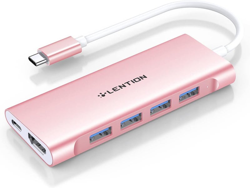 Lention USB C Hub Multiport with 4K HDMI, 4 USB 3.0, Type C Charging Compatible 2025-2016 MacBook Pro/Air, New Mac Air & Surface, Chromebook, More, Stable Driver Adapter (CB-C35, Rose Gold) - Image 1
