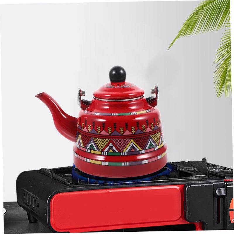 Vintage Enamel Teakettle Thickened Stove Induction Compatible Scald Handle Rimmed Spout - Image 4