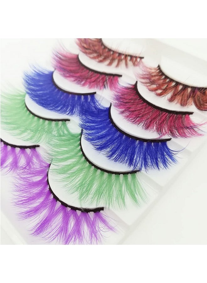 MUQIU37 Colored Lashes Halloween Colorful Eyelashes Easter Faux Mink False Eye Lashes With Color Cosplay Long Dramatic Party Fake Eyelashes Extensions Makeup Tools 5 Pairs (Mq315Mm)  - Image 3