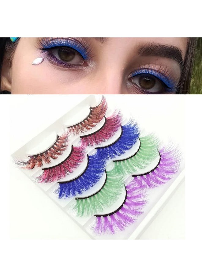 MUQIU37 Colored Lashes Halloween Colorful Eyelashes Easter Faux Mink False Eye Lashes With Color Cosplay Long Dramatic Party Fake Eyelashes Extensions Makeup Tools 5 Pairs (Mq315Mm)  - Image 2