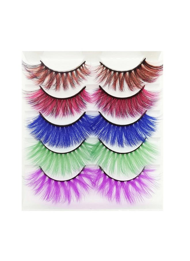 MUQIU37 Colored Lashes Halloween Colorful Eyelashes Easter Faux Mink False Eye Lashes With Color Cosplay Long Dramatic Party Fake Eyelashes Extensions Makeup Tools 5 Pairs (Mq315Mm)  - Image 1