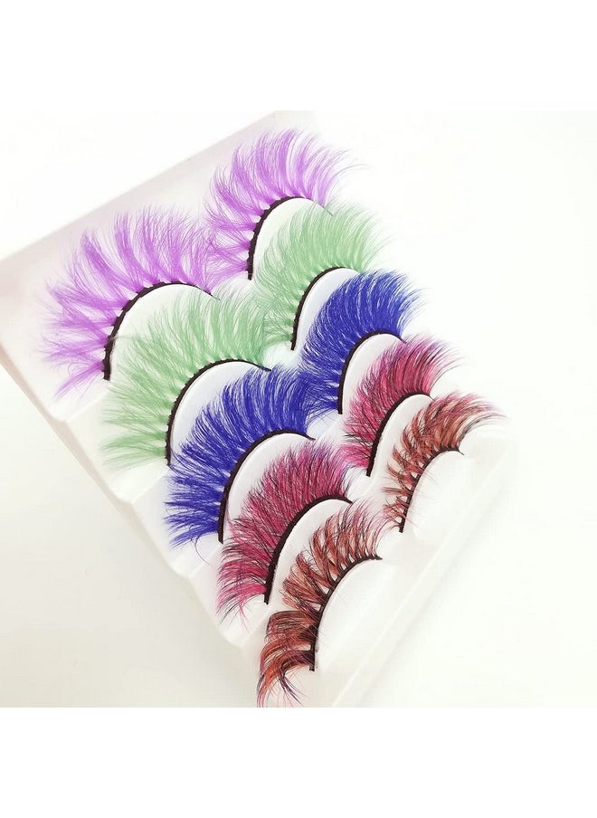 MUQIU37 Colored Lashes Halloween Colorful Eyelashes Easter Faux Mink False Eye Lashes With Color Cosplay Long Dramatic Party Fake Eyelashes Extensions Makeup Tools 5 Pairs (Mq315Mm)  - Image 4