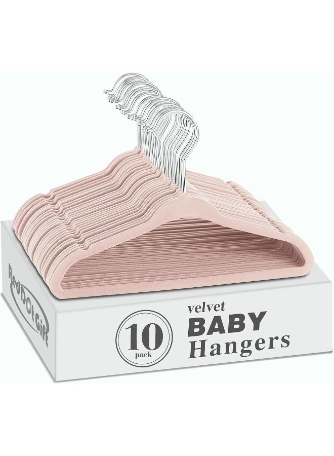 Red Dot Gift® 10-Pack Baby Velvet Hangers - Nursery Clothes Hangers Non Slip Toddler Hangers, 360 Chrome Swivel Hook (Pink, 28 cm) - Image 1