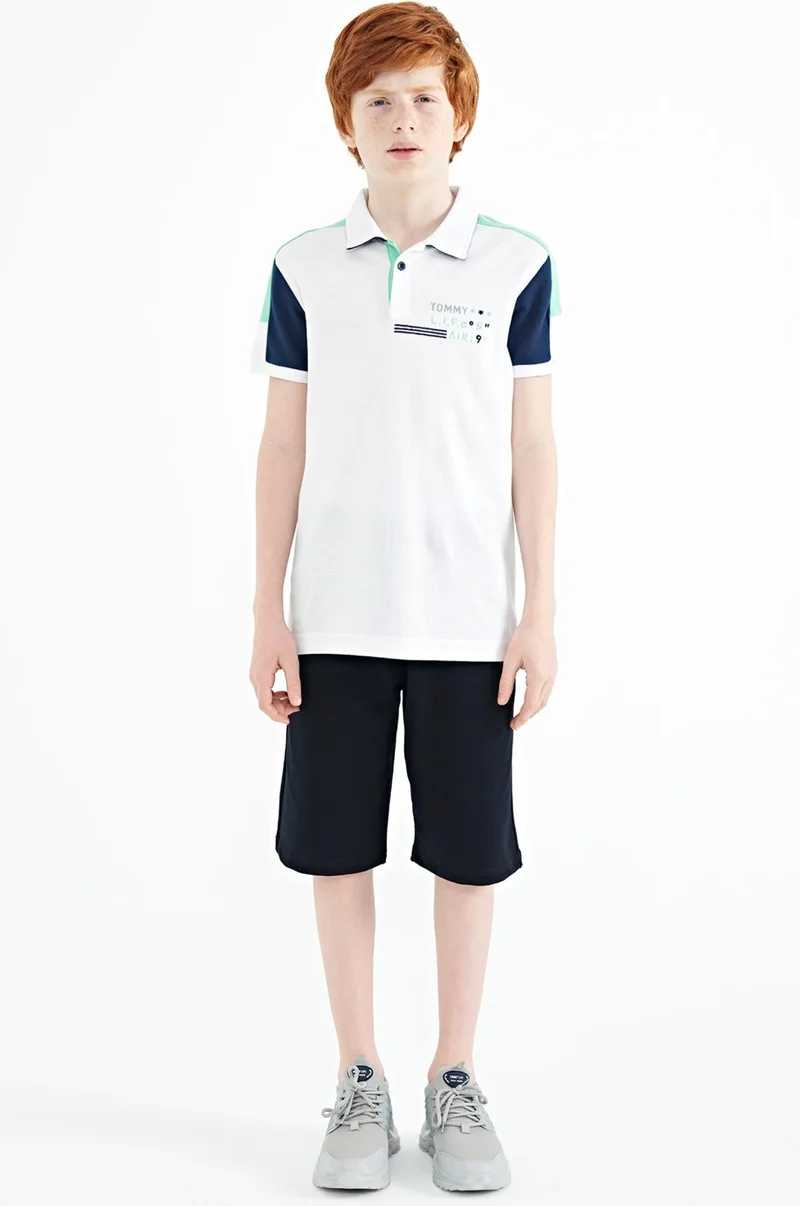 تومي لايف White Color Block Shoulder Garni Detailed Standard Pattern Boy T-Shirt - 11155