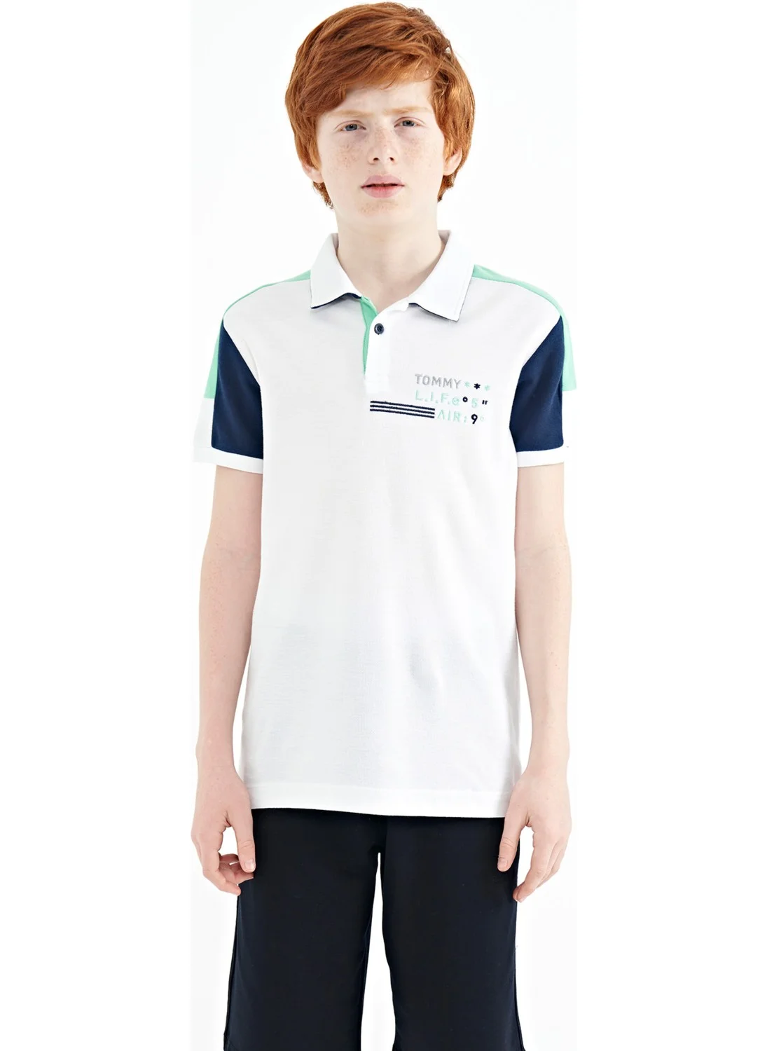 تومي لايف White Color Block Shoulder Garni Detailed Standard Pattern Boy T-Shirt - 11155