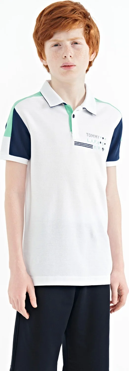 تومي لايف White Color Block Shoulder Garni Detailed Standard Pattern Boy T-Shirt - 11155