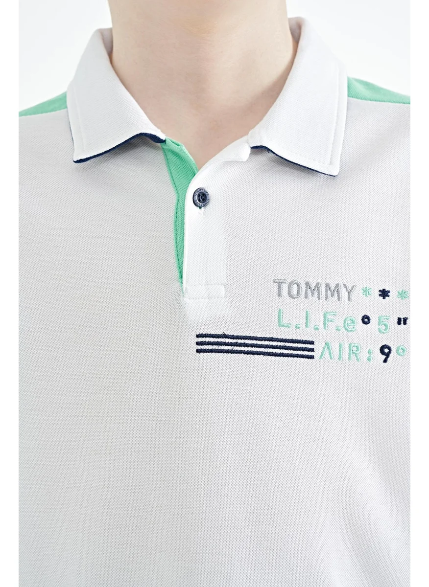 تومي لايف White Color Block Shoulder Garni Detailed Standard Pattern Boy T-Shirt - 11155