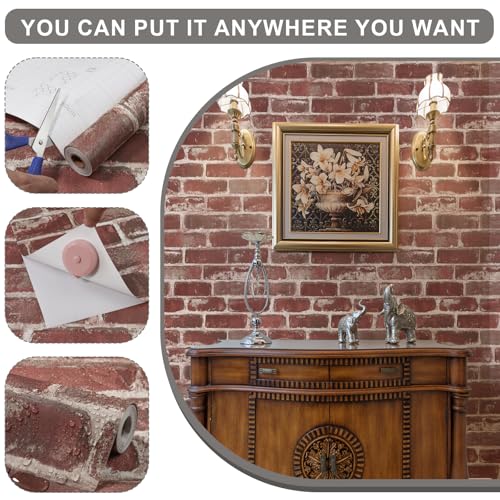 Qianglive Red Brick Peel and Stick Wallpaper 175300 Faux Brick Contact Paper Removable Self Adhesive Vinyl Wallpaper for Bedroom Kitchen Fireplace Accent Wall - Image 3