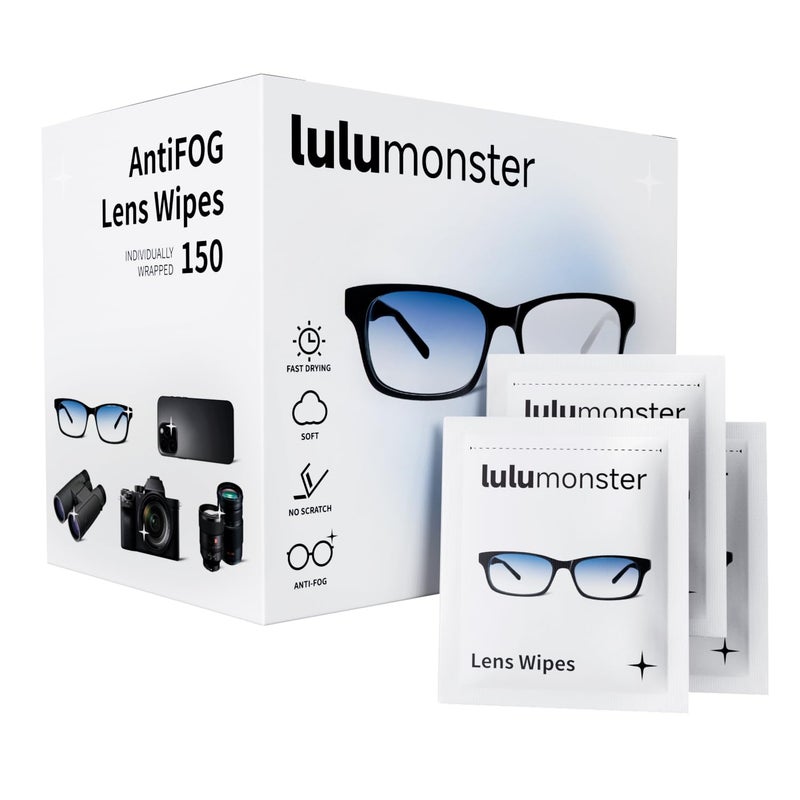 Anti Fog Lens Wipes for Eyeglasses Lulumonster 150 PreMoistened Individually Wrapped Wipes NonScratching NonStreaking Cleaner Wipes for Glasses Sunglass Phone Screen Camera Lens Goggles