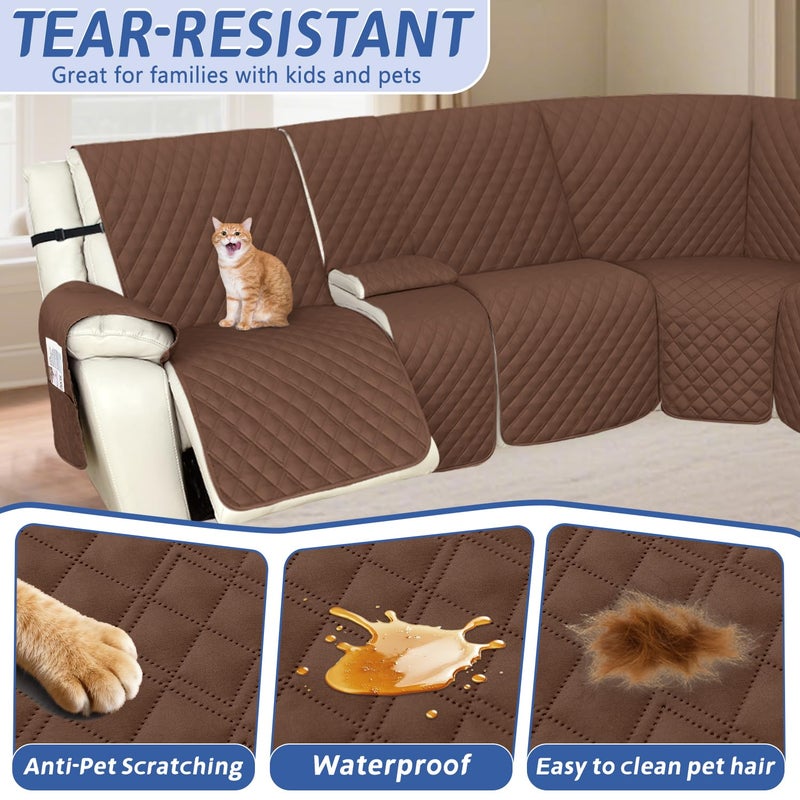 Arfntevss Recliner Sectional Couch Covers 1OO% Waterproof L Shape Sofa Cover for Reclining L Shaped Sectional Slipcover Dog Washable Corner Non Slip Protector (5 Seater with 1 Console, Coffee) - Image 5