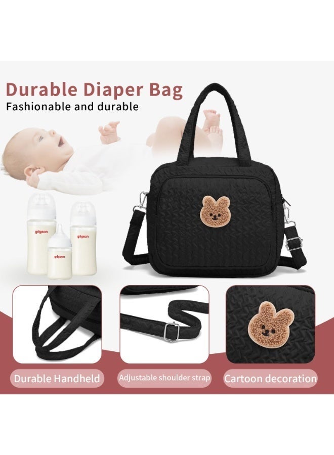 Arabest حقيبة حفاضات صغيرة، مع قلادة لطيفة، حقيبة حفاضات كروس بودي صغيرة مع 8 جيوب، حقيبة سفر للأطفال للأولاد والبنات، 2 جيب معزول، أسود - Image 5