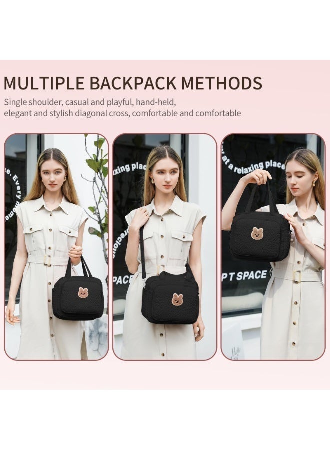 Arabest حقيبة حفاضات صغيرة، مع قلادة لطيفة، حقيبة حفاضات كروس بودي صغيرة مع 8 جيوب، حقيبة سفر للأطفال للأولاد والبنات، 2 جيب معزول، أسود - Image 3