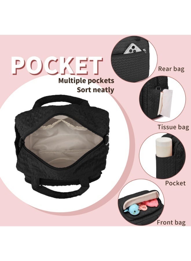 Arabest حقيبة حفاضات صغيرة، مع قلادة لطيفة، حقيبة حفاضات كروس بودي صغيرة مع 8 جيوب، حقيبة سفر للأطفال للأولاد والبنات، 2 جيب معزول، أسود - Image 4