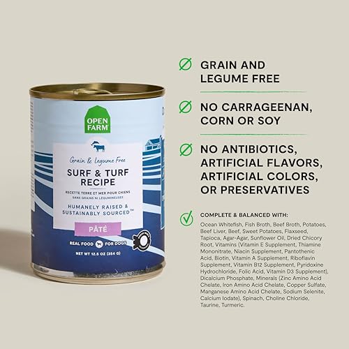 Open Farm Canned Dog Food, Pate for Complete & Balanced Nutrition, Grain Free and Legume-Free, Surf & Turf Recipe, 12.5oz Cans (Pack of 12) - Image 2