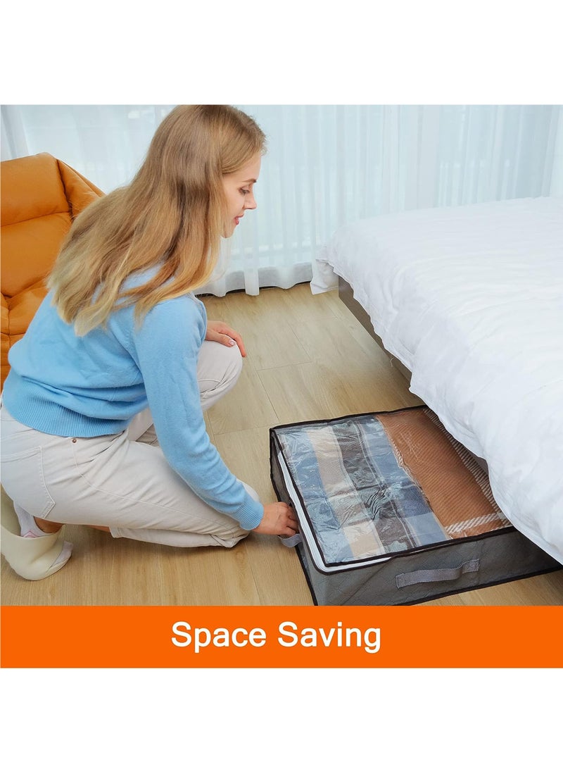 3-pack bed bottom storage bag 75L foldable clothing bag large capacity storage container with transparent window reinforcement handle zipper organizer comfortable blanket bedding non-woven fabric