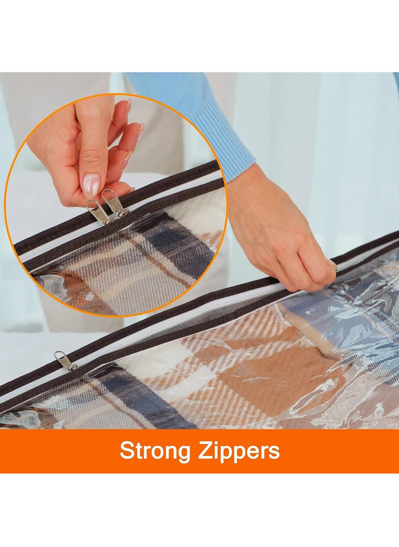3-pack bed bottom storage bag 75L foldable clothing bag large capacity storage container with transparent window reinforcement handle zipper organizer comfortable blanket bedding non-woven fabric