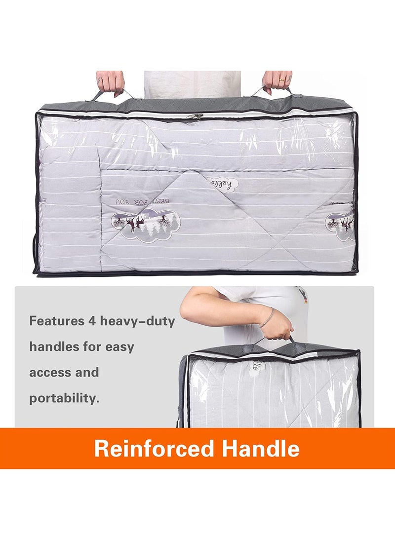 3-pack bed bottom storage bag 75L foldable clothing bag large capacity storage container with transparent window reinforcement handle zipper organizer comfortable blanket bedding non-woven fabric