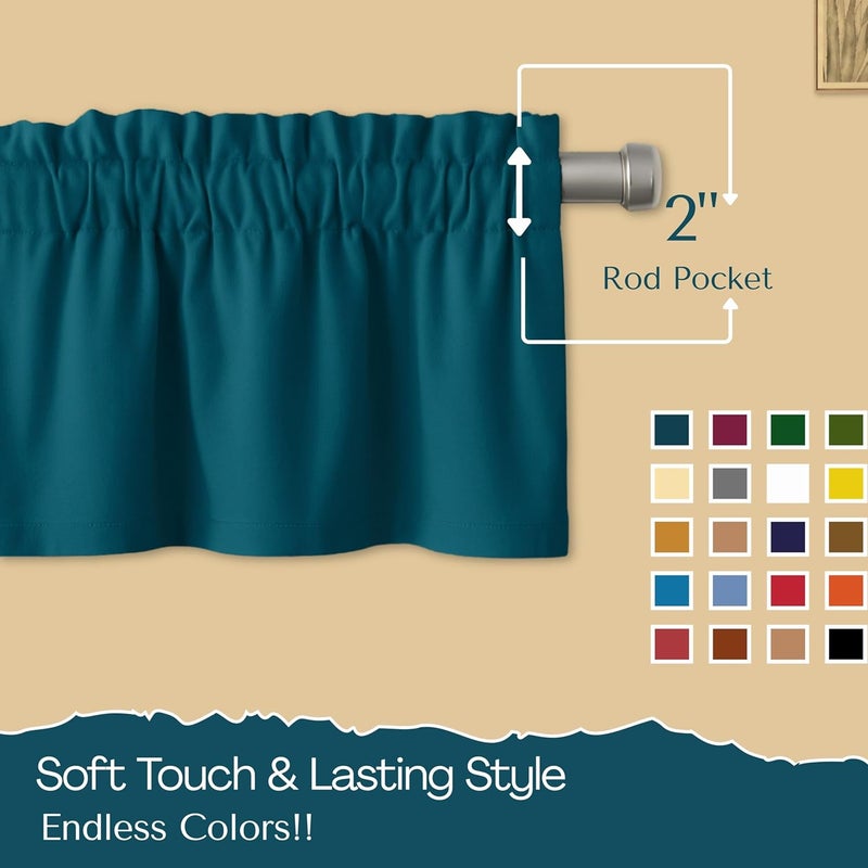 Native Fab 3 Piece Window Curtain Tiers 26"x36" and Valance 54"x18" Set - Rod Pocket - Semi Sheer - Short Curtain for Kitchen, Cafe, Living Room - Teal Green - Image 3