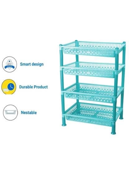MECHON MECHON 4 Tyre Multipurpose Basket Stand Rack for Fruit and Vegetable 4 LAYER GREEN  - Image 3