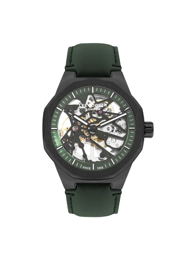 Lee Cooper Men's G3265 Movement Watch, Automatic Display and Leather Strap - LC07904.077, Green