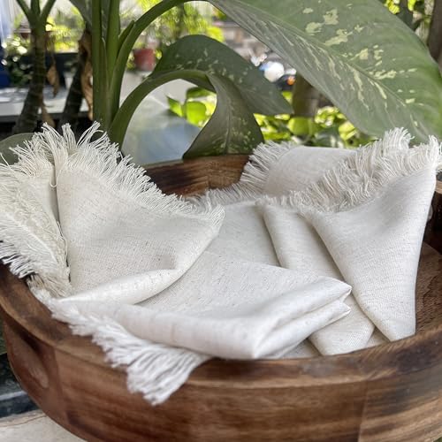 Bedding Craft Linen Cloth Dinner Napkins Set of 12 – 18x18 Natural with Fringed Corners – Machine Washable Fabric Napkins for Weddings, Baby Showers, Parties & Dining - Image 3