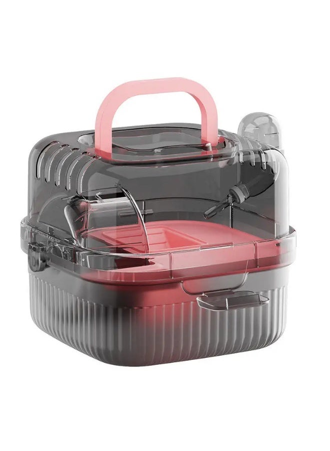 Meetion Portable Hamster Cage With Panoramic Transparent Double-layer Luxury Hamster With Running Wheel (Black/Pink) - Image 1