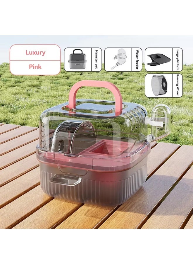 Meetion Portable Hamster Cage With Panoramic Transparent Double-layer Luxury Hamster With Running Wheel (Black/Pink) - Image 3