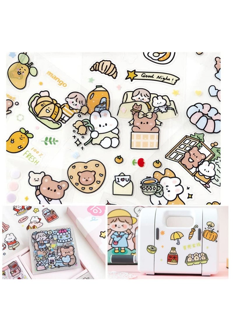 Beauenty Stickers Set, 100 Sheets 600+ Small Pieces Cute PET Transparent Cartoon Character Animal Flower Decorative Scrapbook Sticker Decal for Diary, DIY Arts Crafts, Album, Planners, Calendars and Notebook  - Image 5