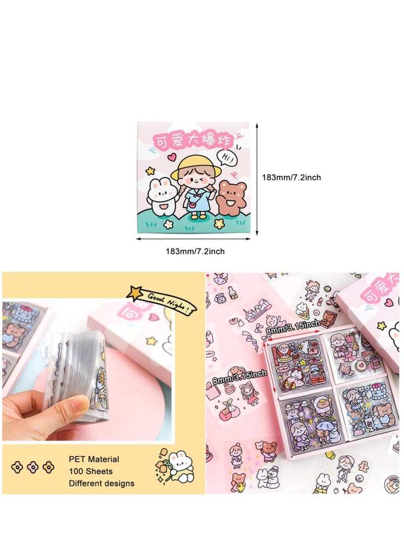 Beauenty Stickers Set, 100 Sheets 600+ Small Pieces Cute PET Transparent Cartoon Character Animal Flower Decorative Scrapbook Sticker Decal for Diary, DIY Arts Crafts, Album, Planners, Calendars and Notebook  - Image 3