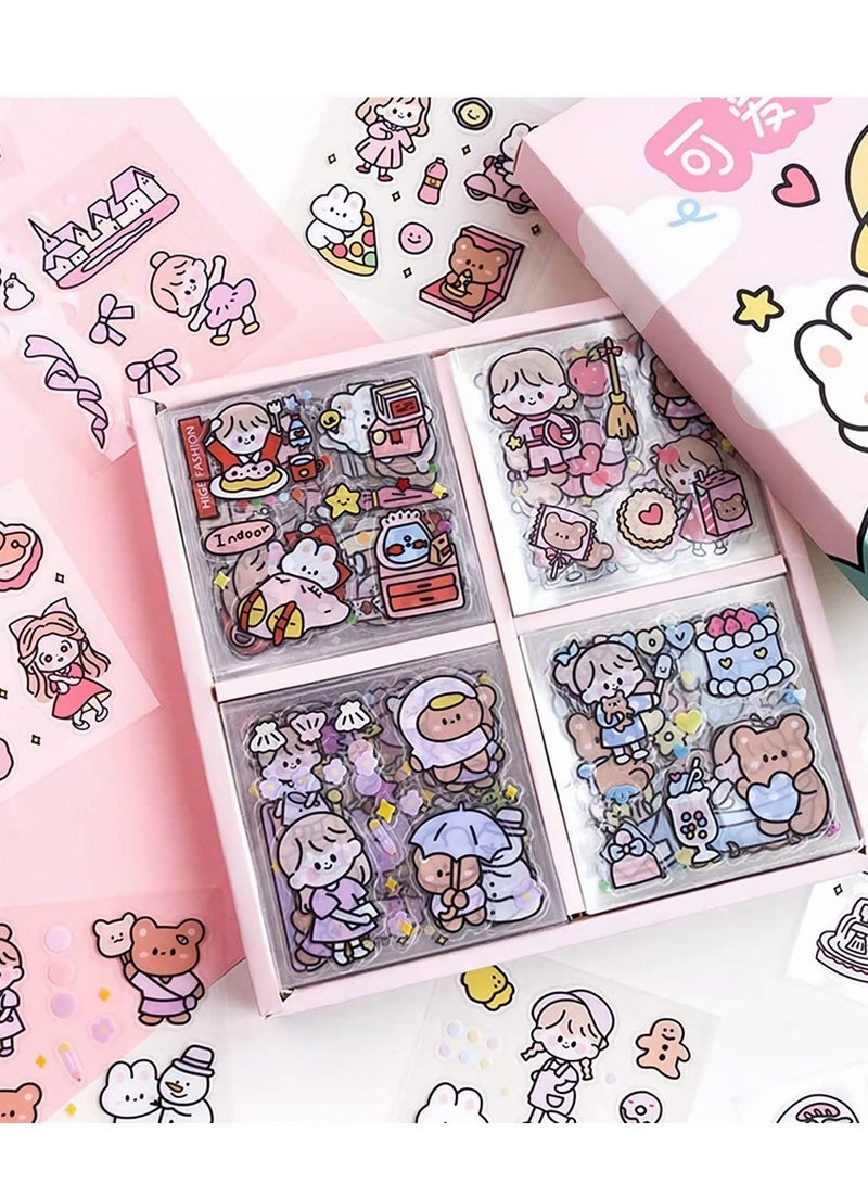 Beauenty Stickers Set, 100 Sheets 600+ Small Pieces Cute PET Transparent Cartoon Character Animal Flower Decorative Scrapbook Sticker Decal for Diary, DIY Arts Crafts, Album, Planners, Calendars and Notebook  - Image 1