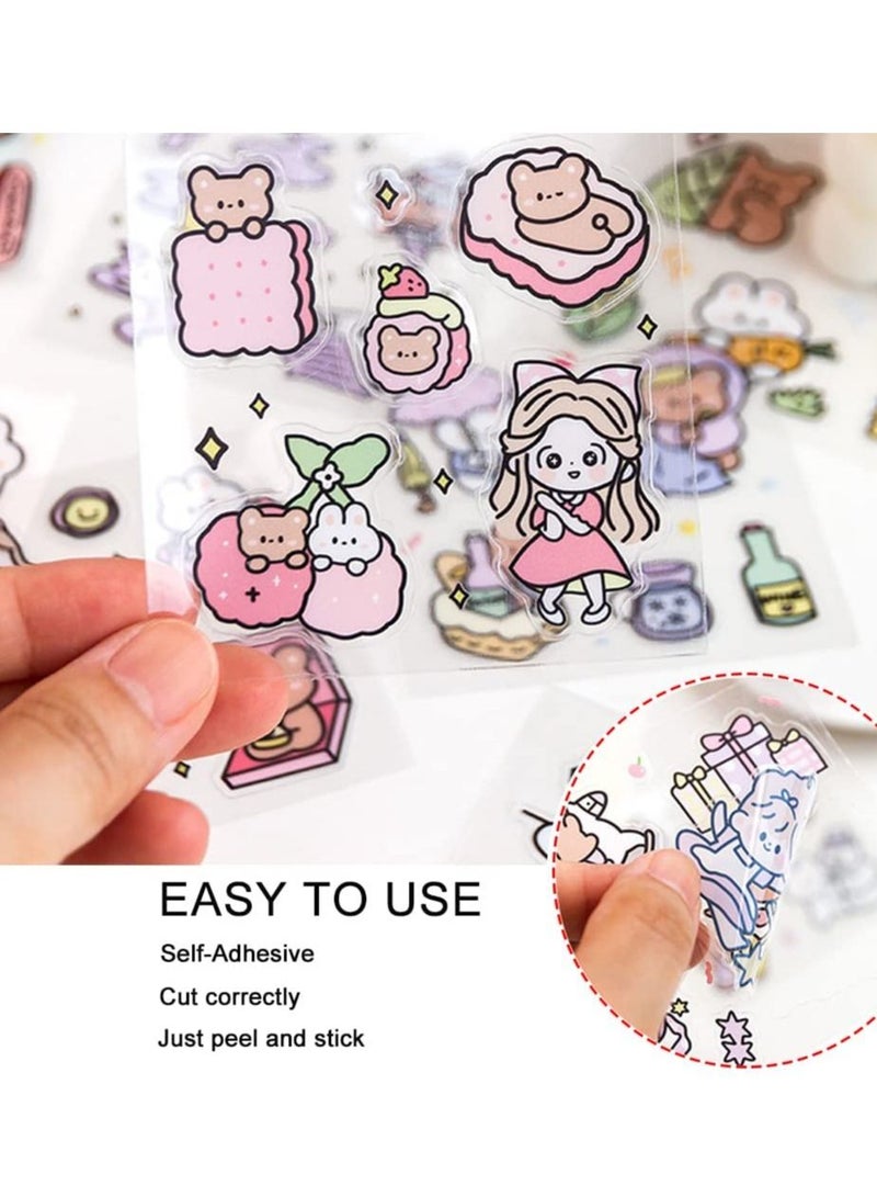 Beauenty Stickers Set, 100 Sheets 600+ Small Pieces Cute PET Transparent Cartoon Character Animal Flower Decorative Scrapbook Sticker Decal for Diary, DIY Arts Crafts, Album, Planners, Calendars and Notebook  - Image 4