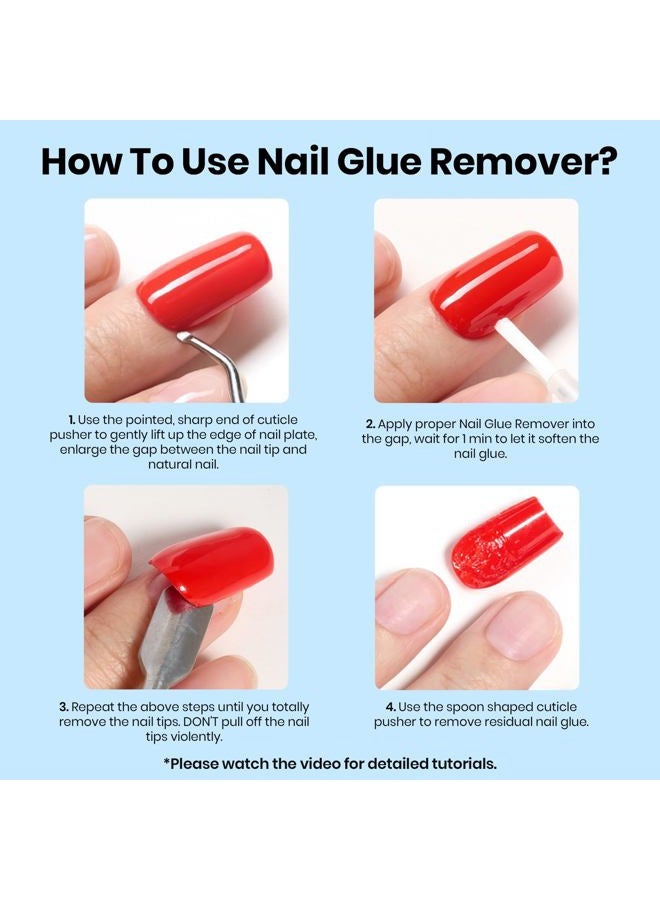 beetles Gel Polish Beetles Nail Glue Remover with Cuticle Pusher, 20ml Press on Nails Glue Remover for False Nail Tips Acrylic Adhesive, Not for U v Gel DIY at Home - Image 3