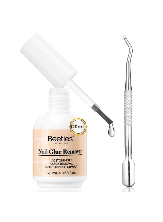 beetles Gel Polish Beetles Nail Glue Remover with Cuticle Pusher, 20ml Press on Nails Glue Remover for False Nail Tips Acrylic Adhesive, Not for U v Gel DIY at Home - Image 1