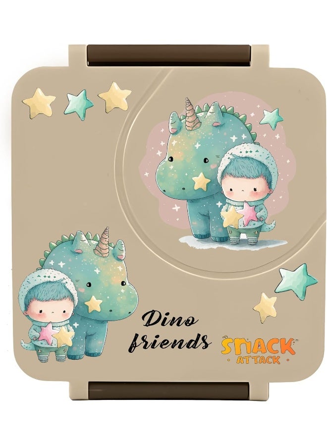 Snack attack Bento Lunch Box for Kids school with 9.7oz Soup thermos, Leak-proof Lunch Containers with 5 Compartment, thermos Food Jar, Food Containers for School (Cream brown Dino)  - Image 2