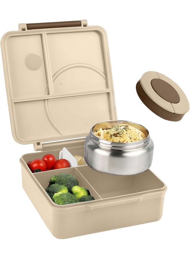 Snack attack Bento Lunch Box for Kids school with 9.7oz Soup thermos, Leak-proof Lunch Containers with 5 Compartment, thermos Food Jar, Food Containers for School (Cream brown Dino)  - Image 4