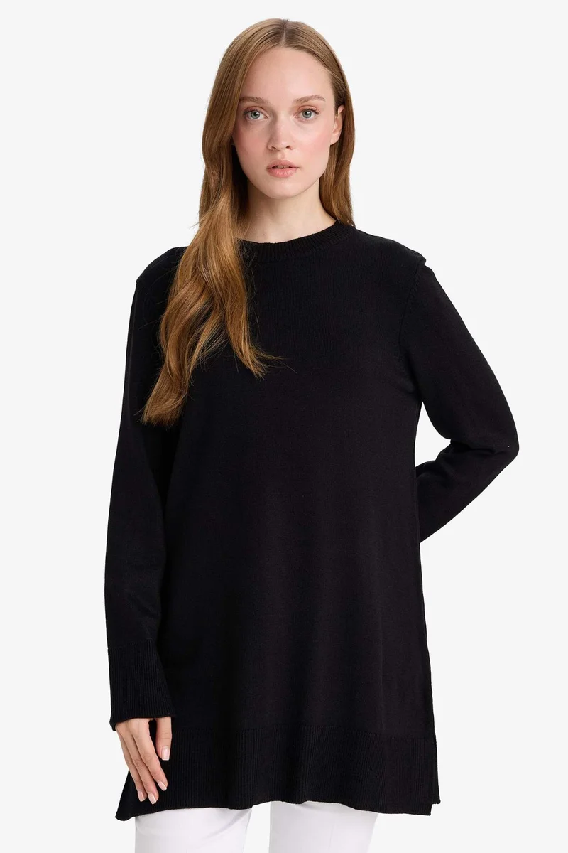 ديفاكتو Regular Fit Slit Basic Long Sleeve Tunic