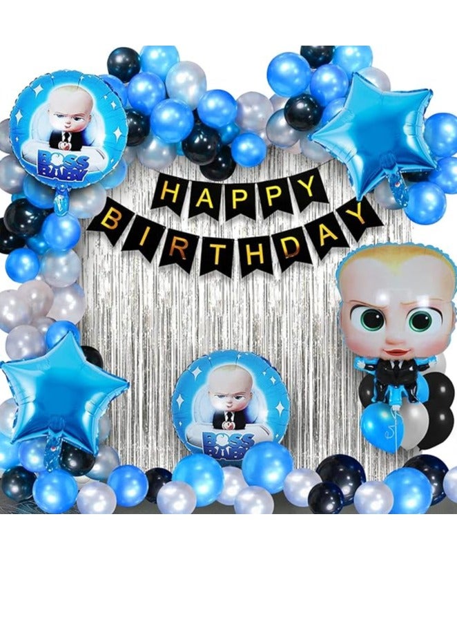 Baby Boss Theme Birthday Decorations - 55 Pcs Boss Baby Birthday Decorations | Happy Birthday Banner(Cardstock) | Boss Baby Birthday Decorations Items Kit, Blue Balloons - Image 1