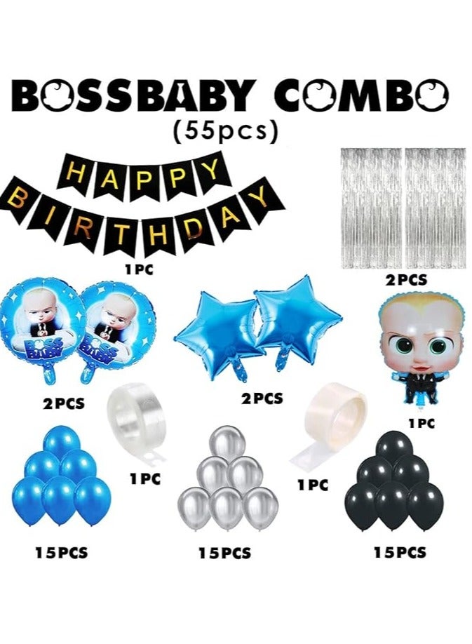 Baby Boss Theme Birthday Decorations - 55 Pcs Boss Baby Birthday Decorations | Happy Birthday Banner(Cardstock) | Boss Baby Birthday Decorations Items Kit, Blue Balloons - Image 2