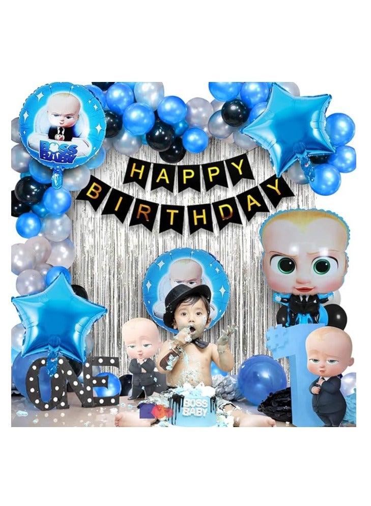Baby Boss Theme Birthday Decorations - 55 Pcs Boss Baby Birthday Decorations | Happy Birthday Banner(Cardstock) | Boss Baby Birthday Decorations Items Kit, Blue Balloons - Image 4